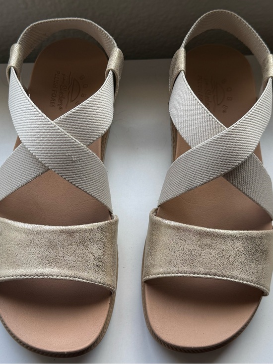 BOBS from Skechers Shoes - BOBS from Skechers Gold and Cream Crisscross Elastic Sandals